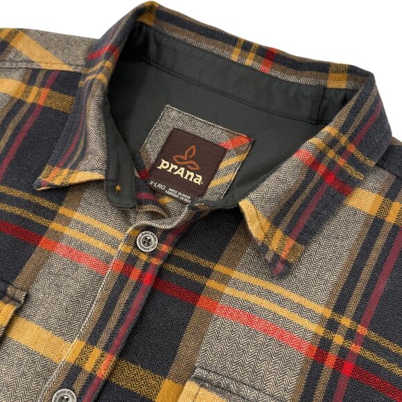Prana Men's Lybek Long Sleeve Herringbone Plaid Flannel Shirt Bronzed Blue XL - Picture 2 of 14